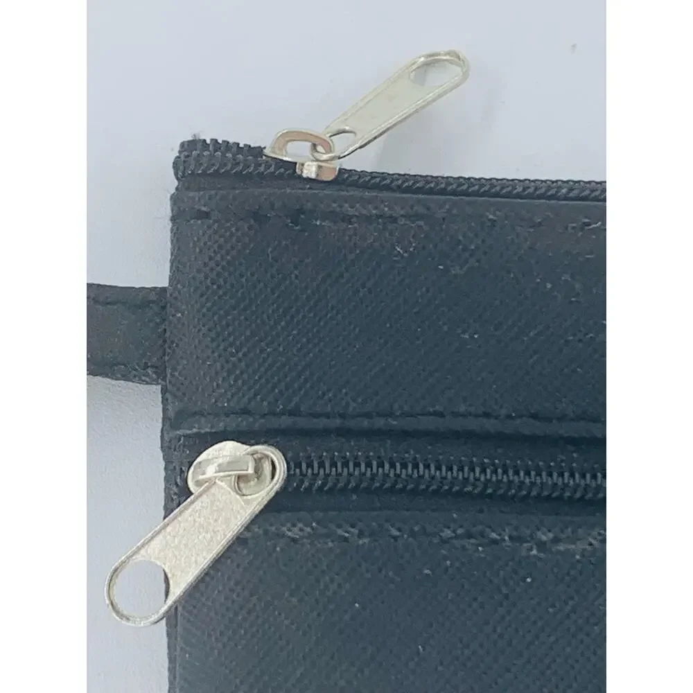 Coin Purse Small Zippered Pouch Black 6 x 4 Inch Wristlet Wallet Dual Pocket